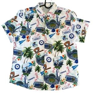 Toronto blue jays White Short Sleeve button down shirt stadium, helmet, Bo B.
